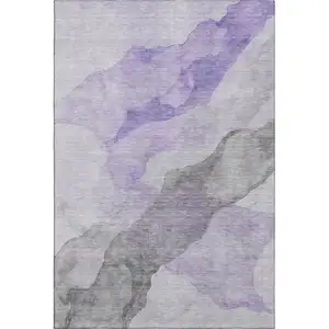 Photo of Lavender And Gray Abstract Washable Area Rug With UV Protection