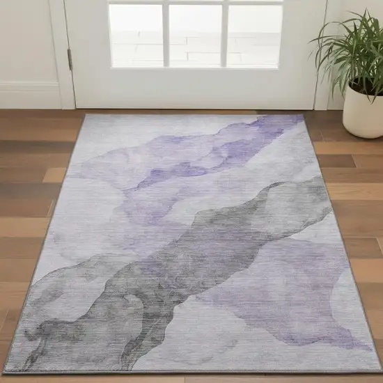 Lavender And Gray Abstract Washable Area Rug With UV Protection Photo 2