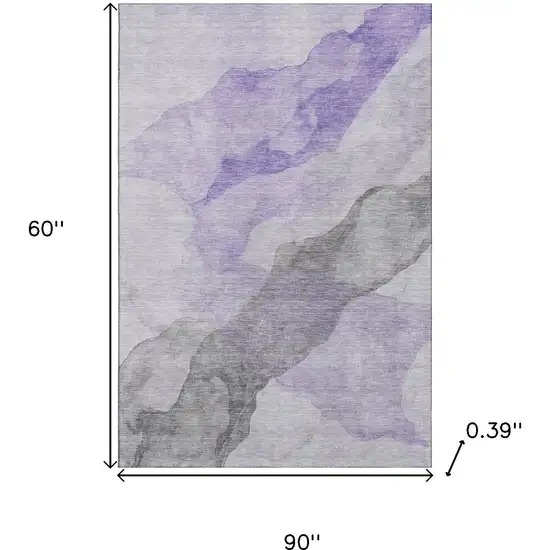 Lavender And Gray Abstract Washable Area Rug With UV Protection Photo 9