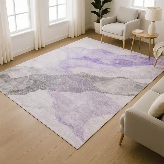 Lavender And Gray Abstract Washable Area Rug With UV Protection Photo 6