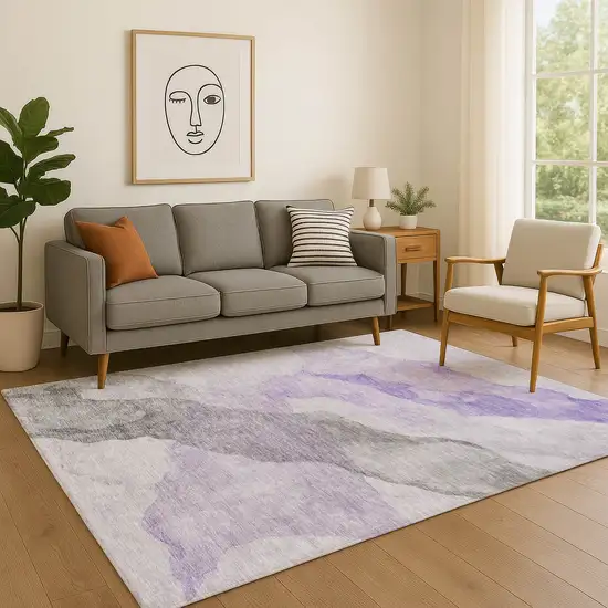 Lavender And Gray Abstract Washable Area Rug With UV Protection Photo 5
