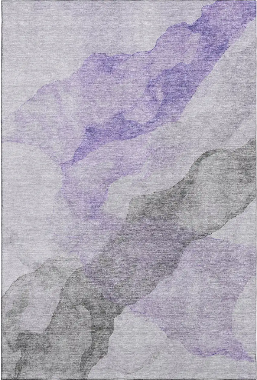 Lavender And Gray Abstract Washable Area Rug With UV Protection Photo 1