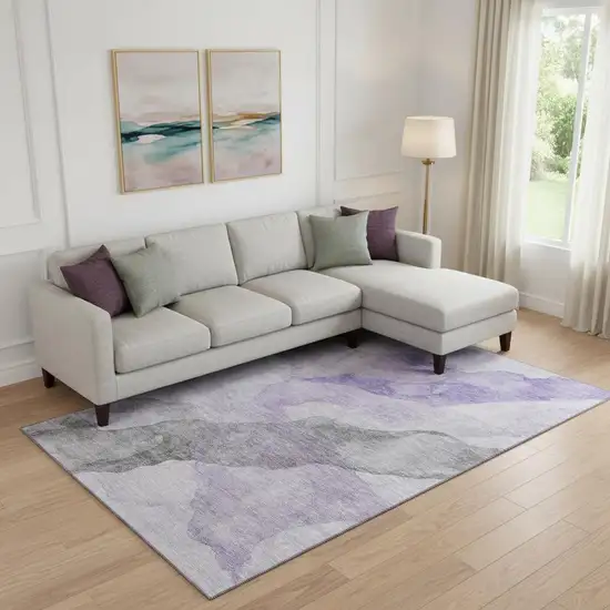 Lavender And Gray Abstract Washable Area Rug With UV Protection Photo 2