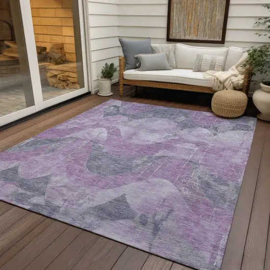 Lavender And Gray Abstract Washable Indoor Outdoor Area Rug Photo 6