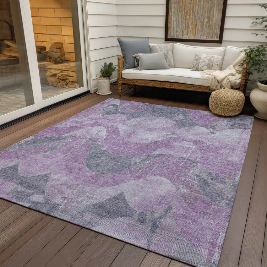 Lavender And Gray Abstract Washable Indoor Outdoor Area Rug Photo 6