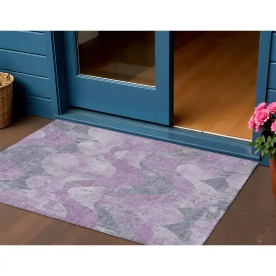 Lavender And Gray Abstract Washable Indoor Outdoor Area Rug Photo 3