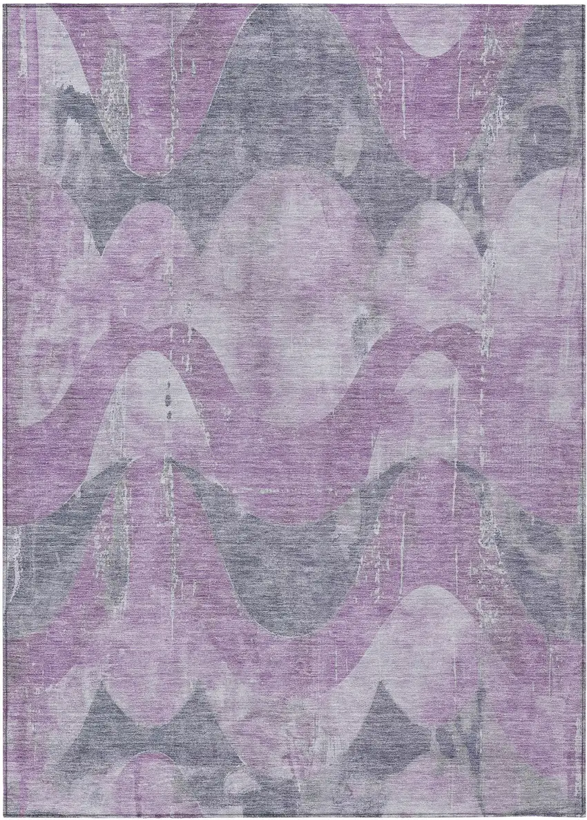 Lavender And Gray Abstract Washable Indoor Outdoor Area Rug Photo 1