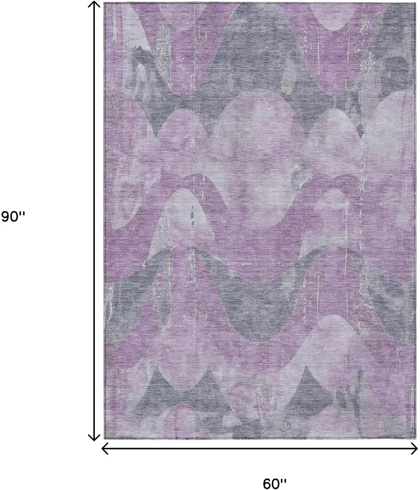 Lavender And Gray Abstract Washable Indoor Outdoor Area Rug Photo 9