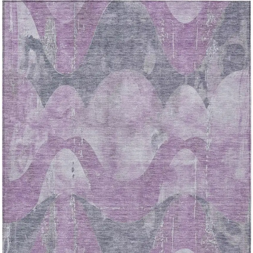 Lavender And Gray Abstract Washable Indoor Outdoor Area Rug Photo 4