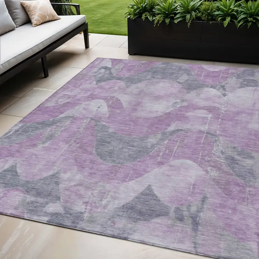Lavender And Gray Abstract Washable Indoor Outdoor Area Rug Photo 2