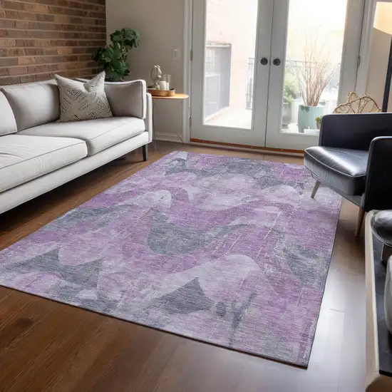 Lavender And Gray Abstract Washable Indoor Outdoor Area Rug Photo 6