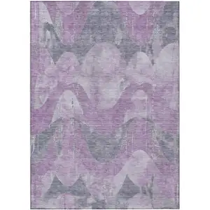 Photo of Lavender And Gray Abstract Washable Indoor Outdoor Area Rug