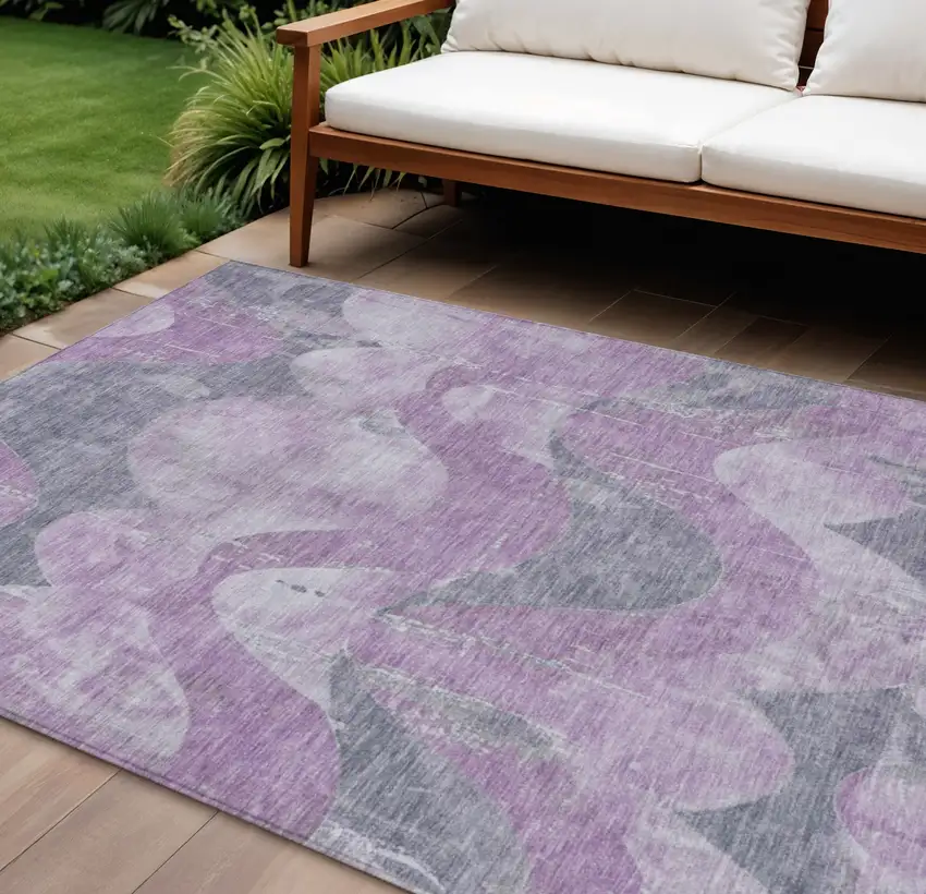 Lavender And Gray Abstract Washable Indoor Outdoor Area Rug Photo 2