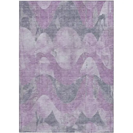 Lavender And Gray Abstract Washable Indoor Outdoor Area Rug Photo 3