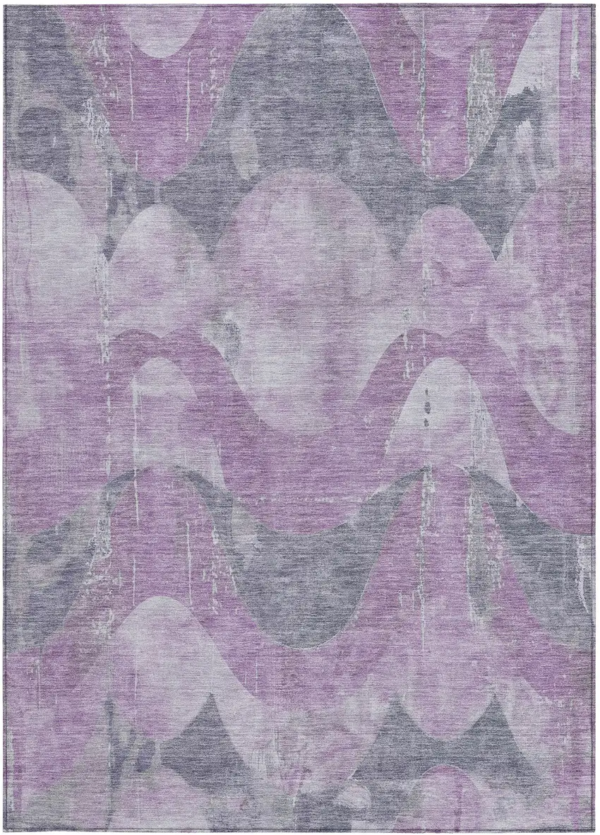 Lavender And Gray Abstract Washable Indoor Outdoor Area Rug Photo 3