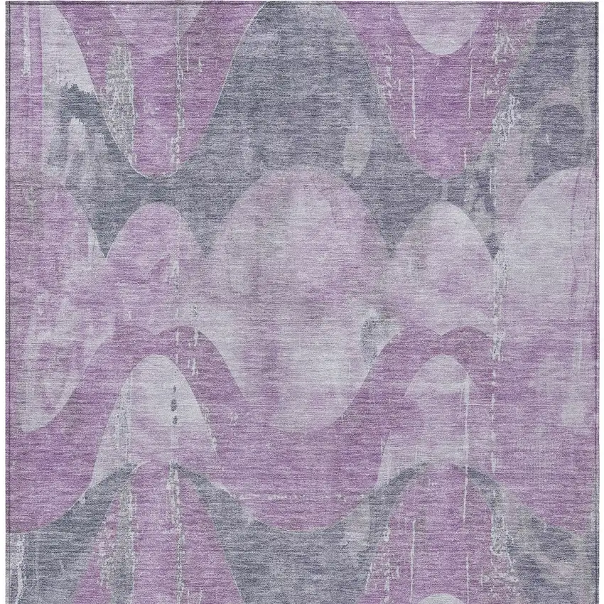 Lavender And Gray Abstract Washable Indoor Outdoor Area Rug Photo 7