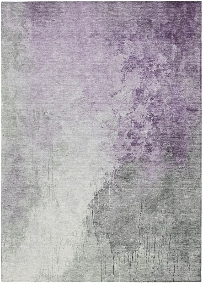 Lavender And Gray Abstract Washable Indoor Outdoor Area Rug Photo 4