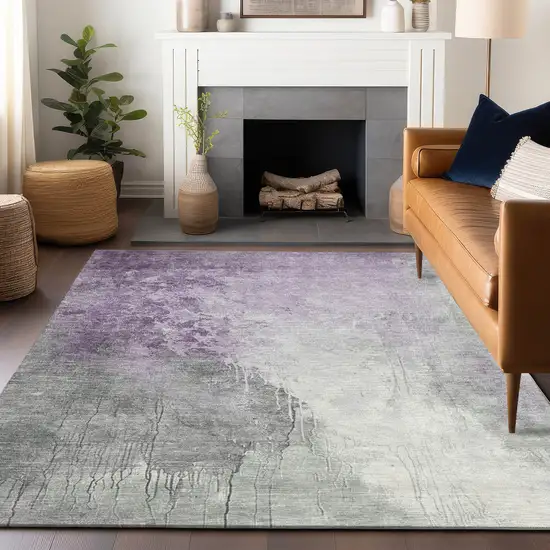 Lavender And Gray Abstract Washable Indoor Outdoor Area Rug Photo 6
