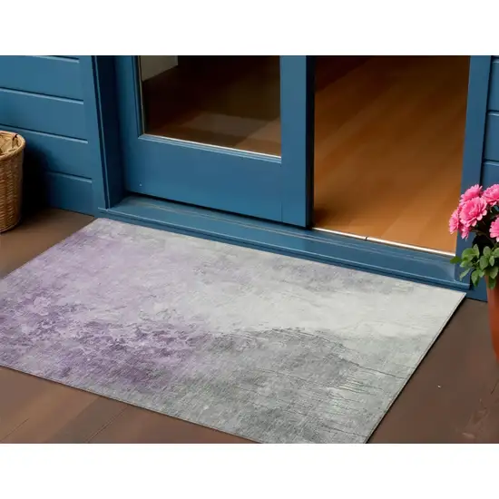 Lavender And Gray Abstract Washable Indoor Outdoor Area Rug Photo 2