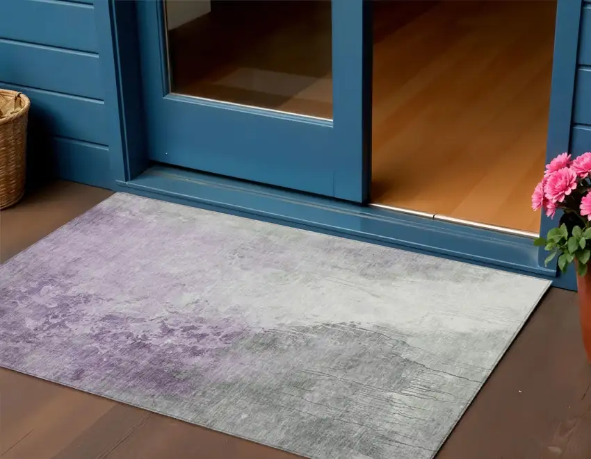 Lavender And Gray Abstract Washable Indoor Outdoor Area Rug Photo 2
