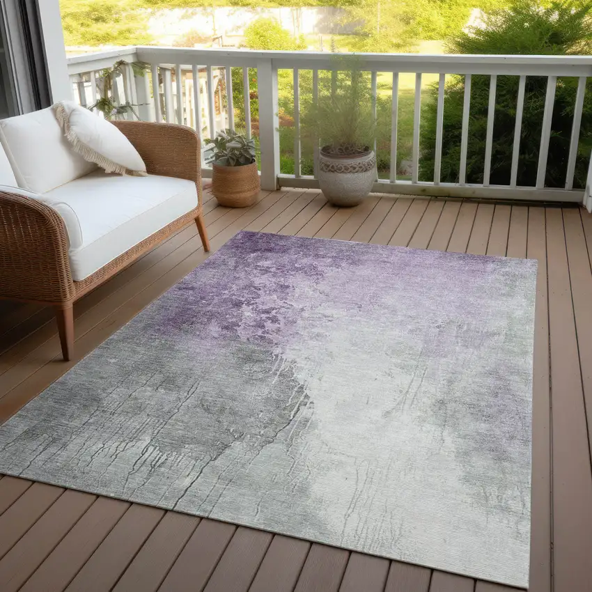 Lavender And Gray Abstract Washable Indoor Outdoor Area Rug Photo 5
