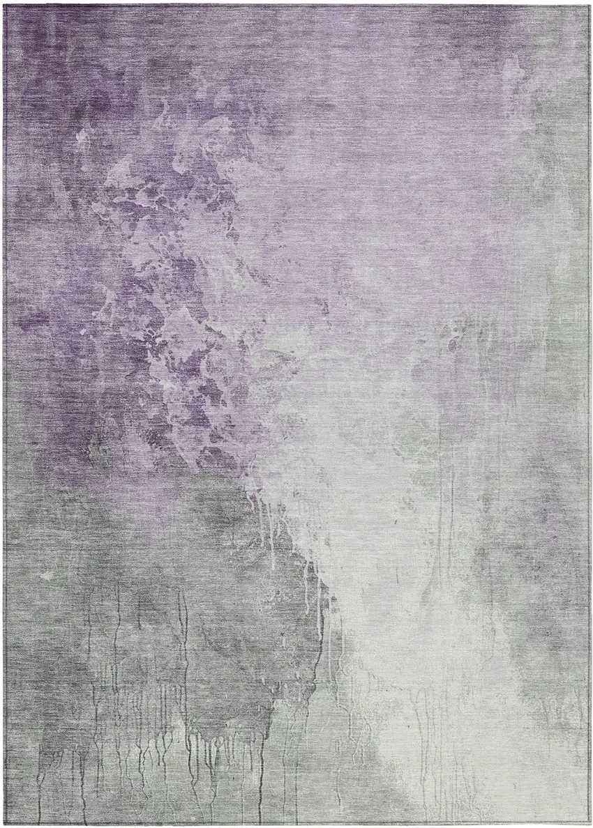 Lavender And Gray Abstract Washable Indoor Outdoor Area Rug Photo 1