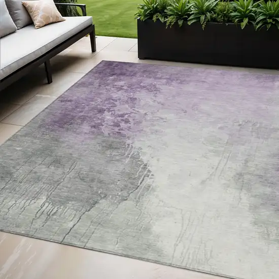 Lavender And Gray Abstract Washable Indoor Outdoor Area Rug Photo 2