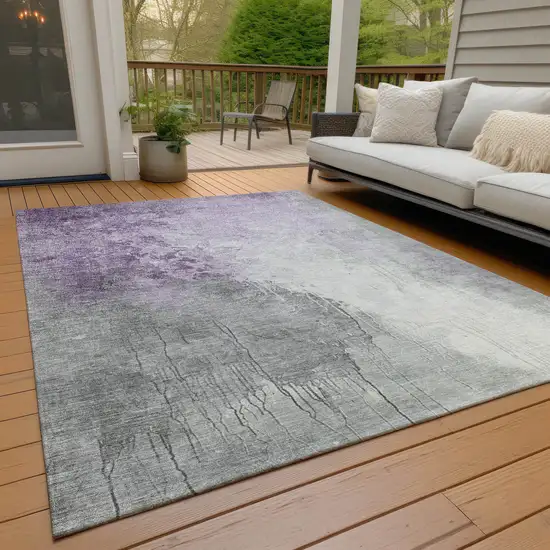 Lavender And Gray Abstract Washable Indoor Outdoor Area Rug Photo 8