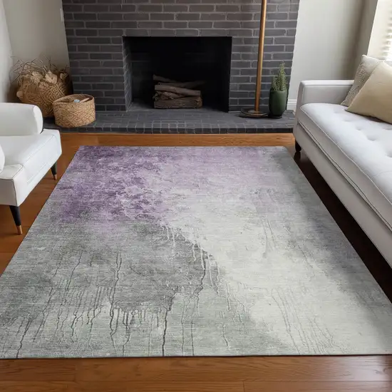 Lavender And Gray Abstract Washable Indoor Outdoor Area Rug Photo 7