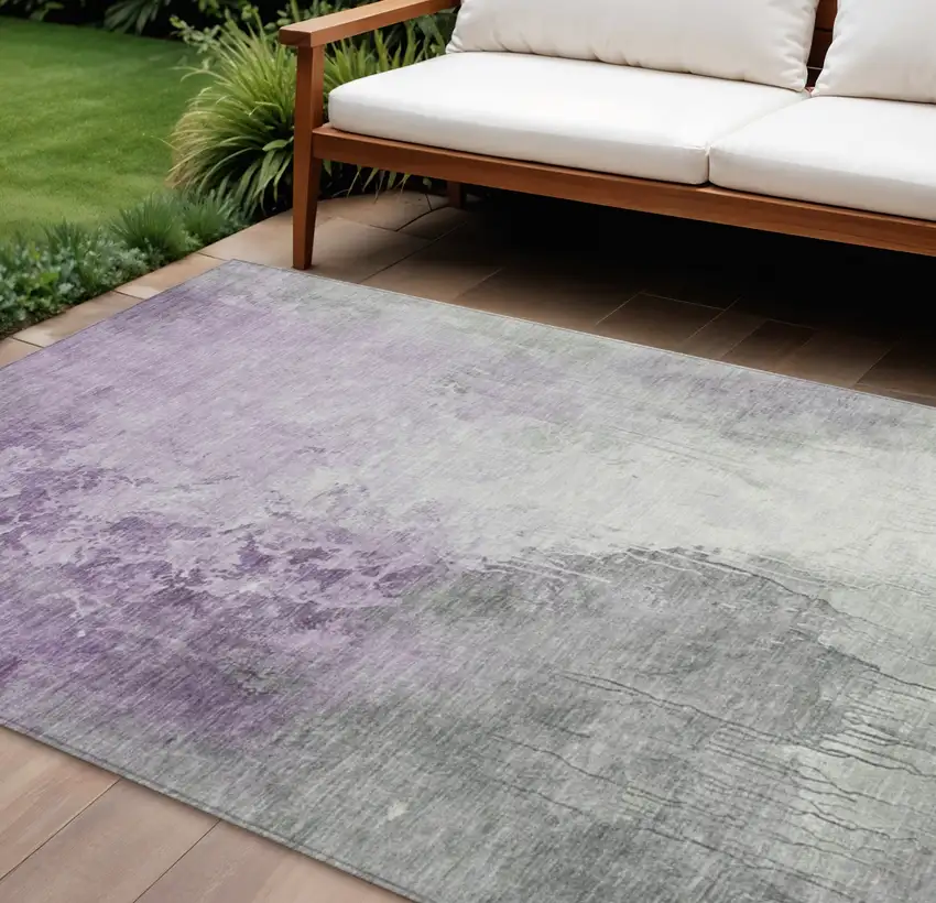 Lavender And Gray Abstract Washable Indoor Outdoor Area Rug Photo 2