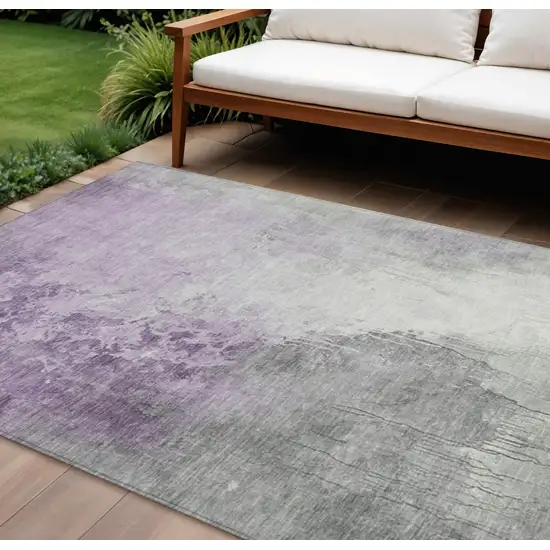 Lavender And Gray Abstract Washable Indoor Outdoor Area Rug Photo 2