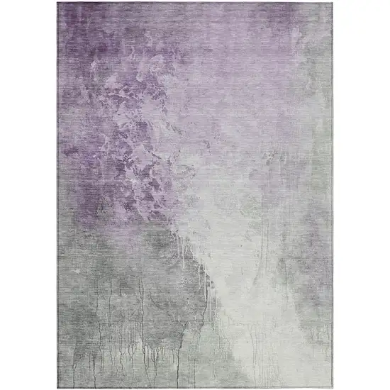 Lavender And Gray Abstract Washable Indoor Outdoor Area Rug Photo 1
