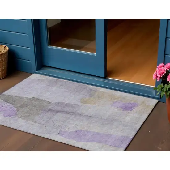 Lavender And Gray Abstract Washable Indoor Outdoor Area Rug Photo 2