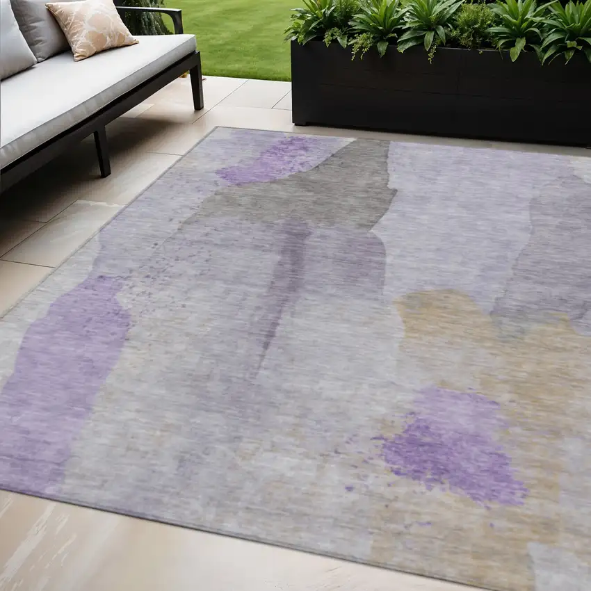 Lavender And Gray Abstract Washable Indoor Outdoor Area Rug Photo 2