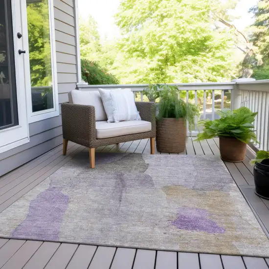 Lavender And Gray Abstract Washable Indoor Outdoor Area Rug Photo 6
