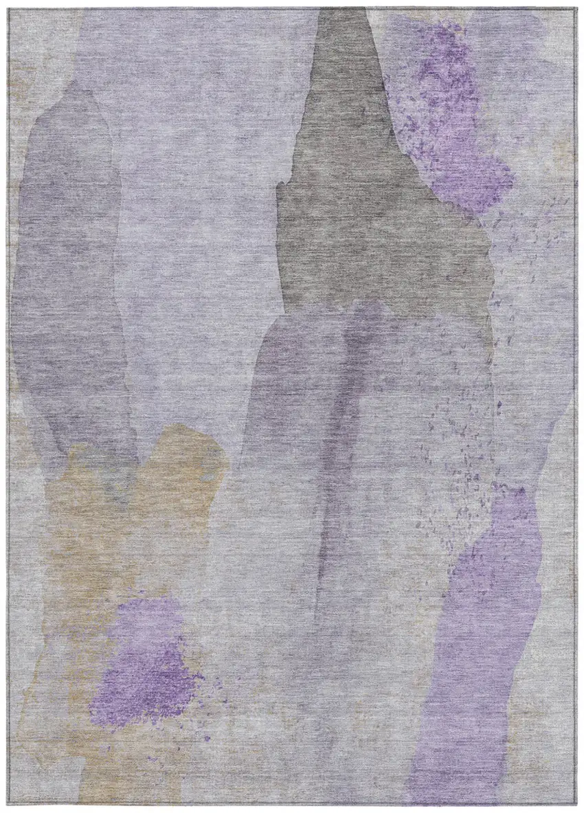Lavender And Gray Abstract Washable Indoor Outdoor Area Rug Photo 1