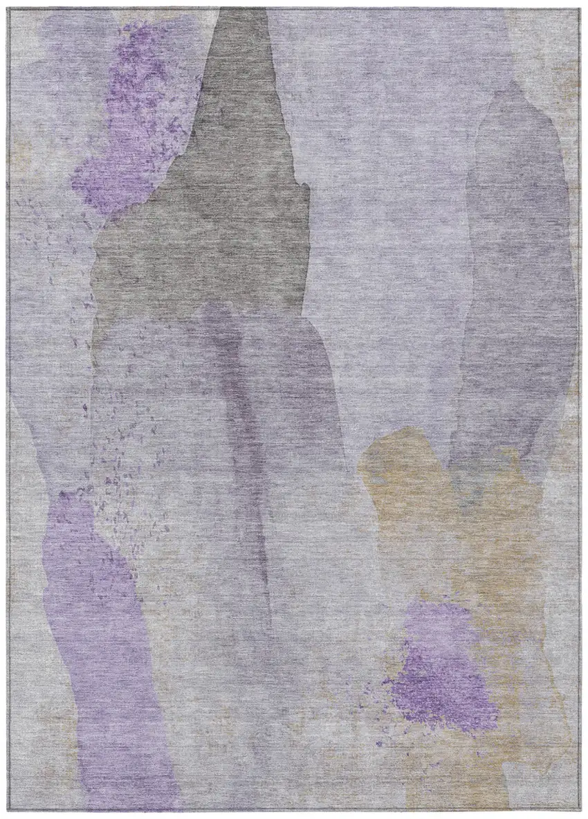 Lavender And Gray Abstract Washable Indoor Outdoor Area Rug Photo 8