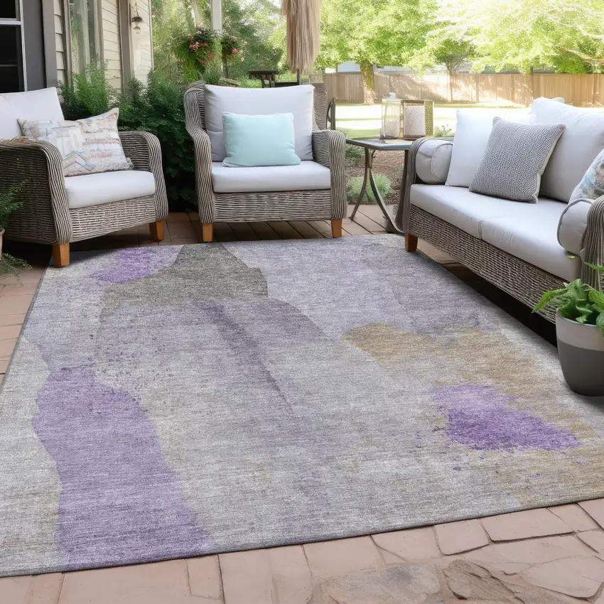 Lavender And Gray Abstract Washable Indoor Outdoor Area Rug Photo 4