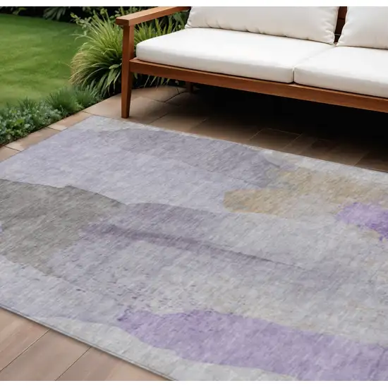 Lavender And Gray Abstract Washable Indoor Outdoor Area Rug Photo 2