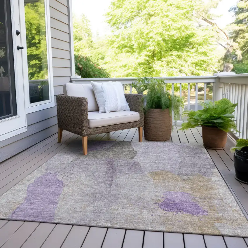 Lavender And Gray Abstract Washable Indoor Outdoor Area Rug Photo 7