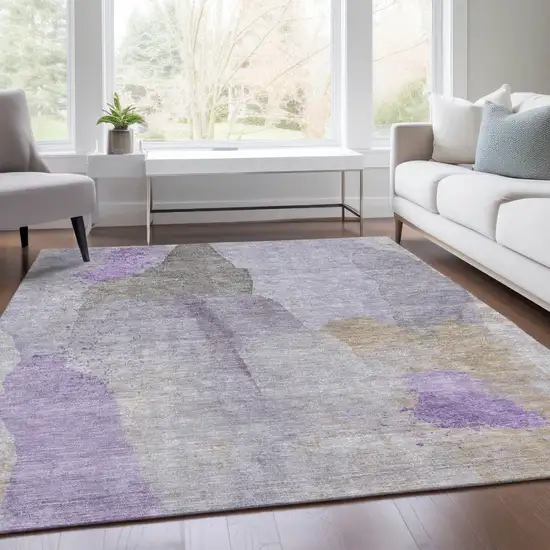 Lavender And Gray Abstract Washable Indoor Outdoor Area Rug Photo 6