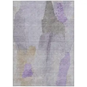 Photo of Lavender And Gray Abstract Washable Indoor Outdoor Area Rug