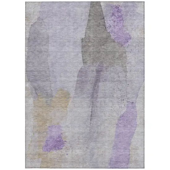 Lavender And Gray Abstract Washable Indoor Outdoor Area Rug Photo 1