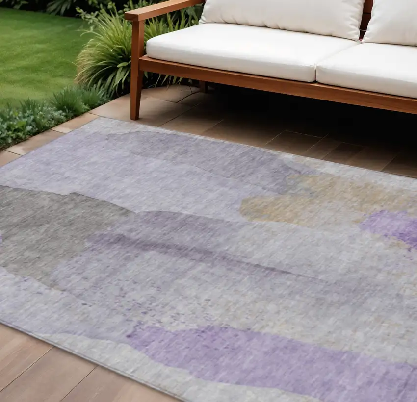 Lavender And Gray Abstract Washable Indoor Outdoor Area Rug Photo 2