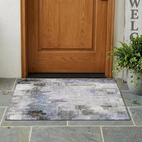 Lavender And Gray Abstract Washable Indoor Outdoor Area Rug Photo 1