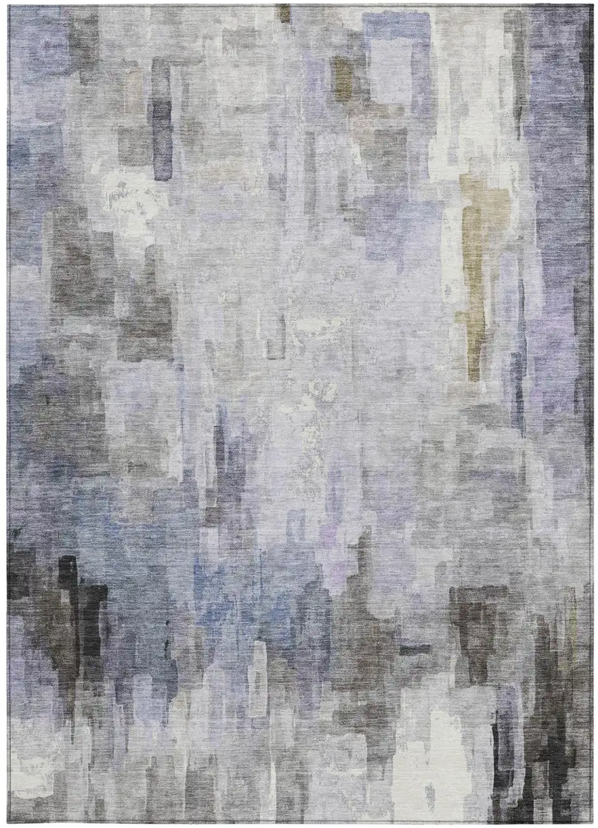 Lavender And Gray Abstract Washable Indoor Outdoor Area Rug Photo 3