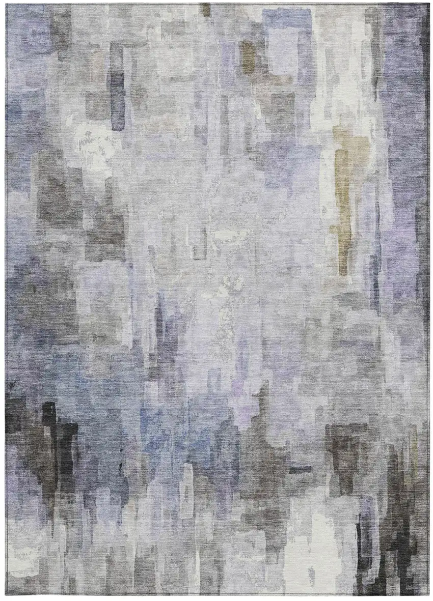 Lavender And Gray Abstract Washable Indoor Outdoor Area Rug Photo 4