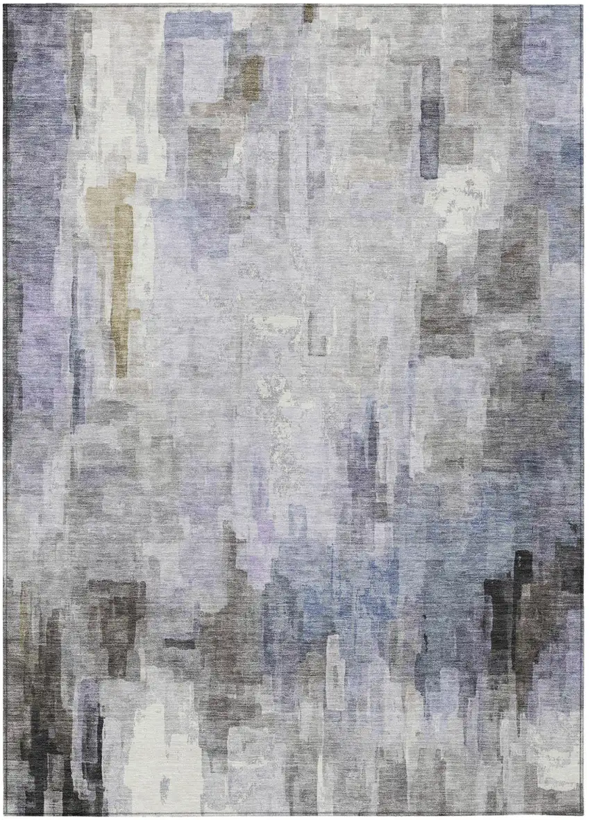 Lavender And Gray Abstract Washable Indoor Outdoor Area Rug Photo 2