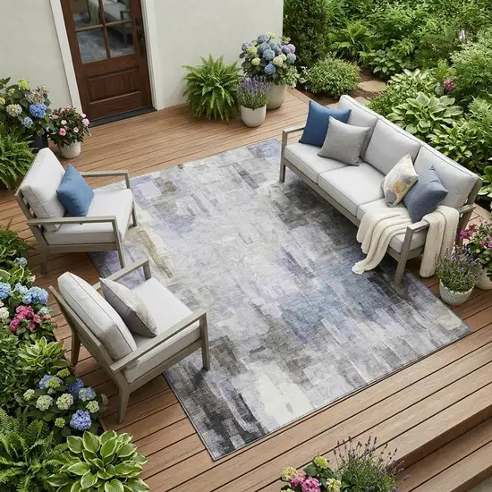Lavender And Gray Abstract Washable Indoor Outdoor Area Rug Photo 1
