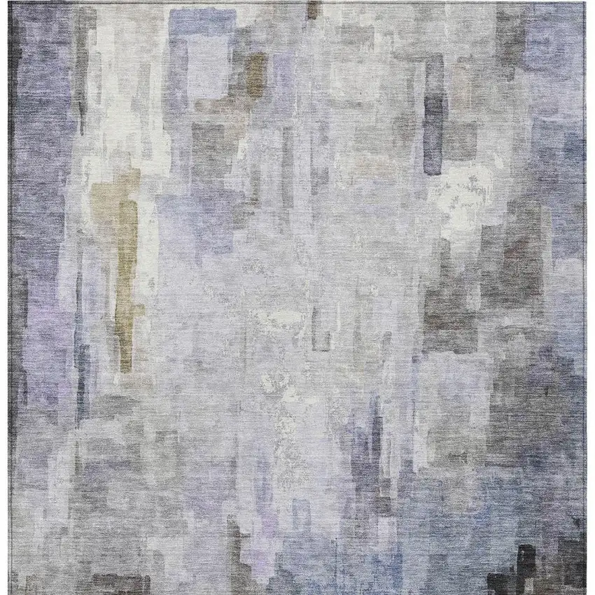Lavender And Gray Abstract Washable Indoor Outdoor Area Rug Photo 6